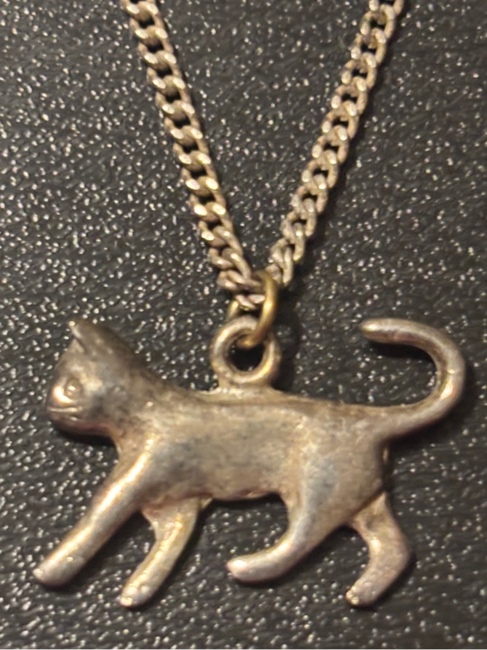 Silver Tone Cat Pendant Necklace Pet Cat Kitten Vintage Cat Necklace Playful Cat